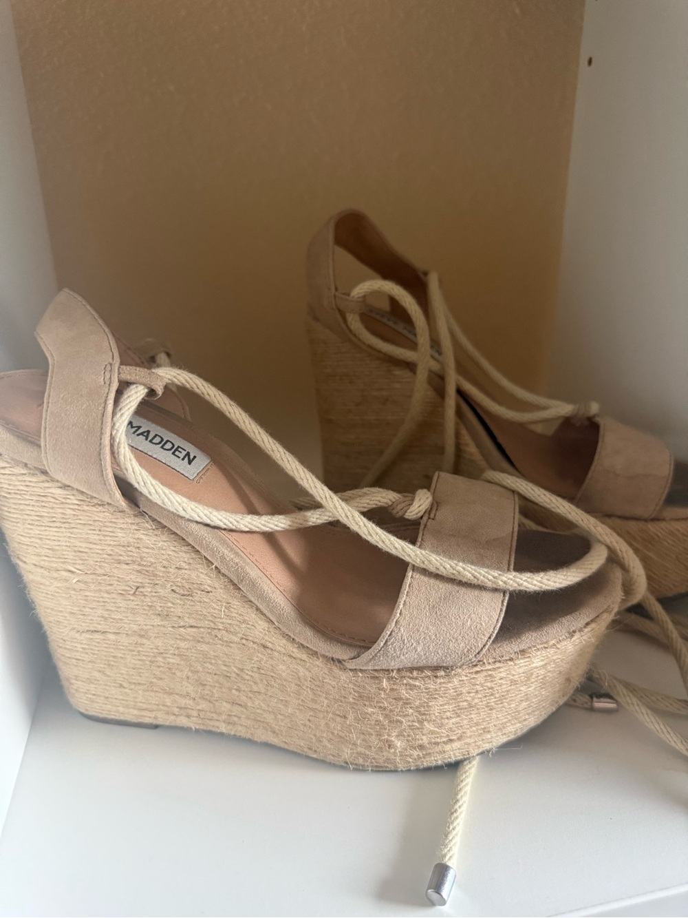 Steve Madden Neutral Beige Espadrille Wedge Sandals